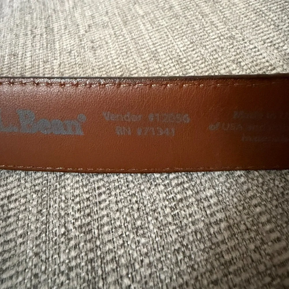 VTG LL Bean Brown Leather Chino Belt Brass Buckle Size 46